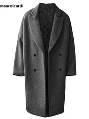 Autumn Winter Loose Casual Grey Black Soft Warm Woolen Cocoon Coat
