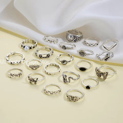 21pcs Set Punk Style Butterfly Heart Stainless Steel Ring and Tai Chi Design