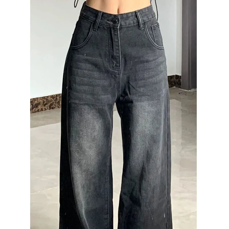 Xpqbb Women Vintage Streetwear Black Jeans Women