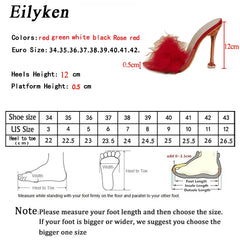 PVC Shoes Slippers Woman Feather Transparent High Heels Fur Pumps