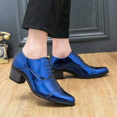 Elegant Blue High Heels Men Wedding Shoes Business Mens Luxury Dress Shoes