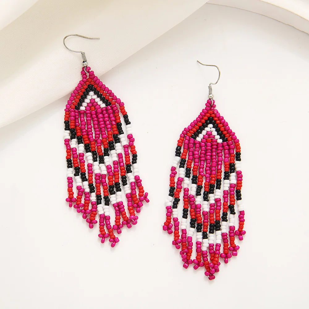 MYYA White Rice Beads Earrings For Women Retro Boho Tassels Water Drop Earrings Exaggerated Ethnic Style Earrings Jewelry