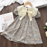 Casual Summer Kids Girls Dress Floral Kids Clothes Bow Patchwork Baby Girl