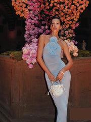 Formal attire Dresses: Bodycon Long Dress Women Light Blue Sleeveless Lace-up