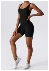 Women's Yoga Rompers One Piece Tummy Control Seamless Ribbed Jumpsuit Padded