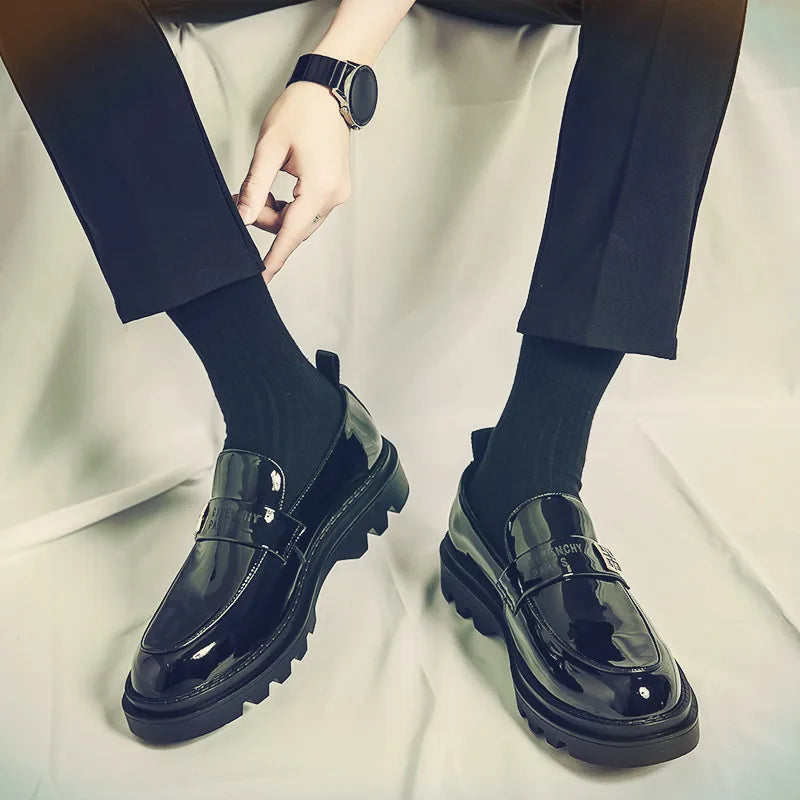 mens casual business wedding formal dresses black platform shoes slip-on lazy