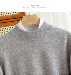 Fashion Men's 100% Wool Pullover Half-high Collar Sweater Autumn Winter Warm Top