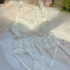 Romantic pure white girl underwear set small breast rabbit ear cup anti-bulge spot
