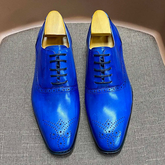 Men's Luxury Brand Shoes Fashion Brogue Formal Black Blue Lace-Up Wedding