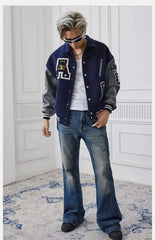 Letter Embroidery Bomber Jacket Men Women Autumn Winter Leather Sleeves
