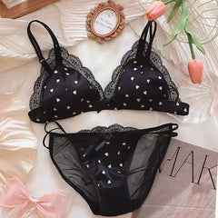 French Simple Lace Non-Underwire Triangle Cup Thin Bra Big Chest Small Top