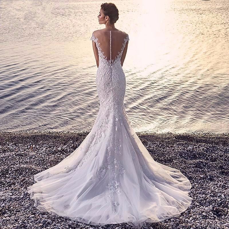 White Bridesmaid Dresses: Mermaid Vestidos De Novia Cap Sleeve Wedding Dresses