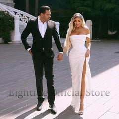 White Bridesmaid Dresses: Wedding Dresses Boho Off The Shoulder Side Slit Bridal Dress