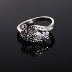 925 Sterling Silver For women lady wedding inlaid stone crystal flower ring