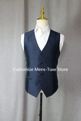 Beach Wedding Outfit Men: Groom Tuxedo Navy Blue Peak Lapel Wedding/Prom