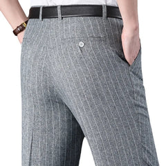 Flat Stretch Suit Pants For Men Striped Thin Summer Straight High Waist Black White Blue