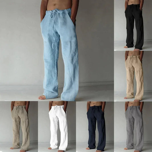 Men's Cotton Linen Pants Casual Loose Large Size Solid Color