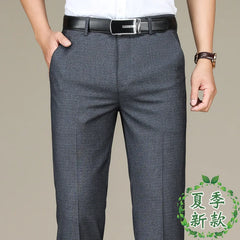 Suit Trousers For Men Straight flat linen Black Business Formal Dress Pants