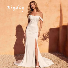 White Bridesmaid Dresses: Wedding Dresses Women Slit Open Back Off The Shoulder