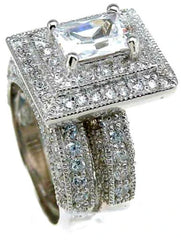 14K White Gold Vintage Promise Lab Diamond Ring Set Party Wedding Band Rings