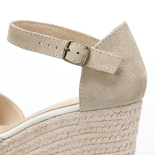 Wedge Heel Shoes Genuine Leather Women's Sandals with Ankle-wrap and 5-8cm