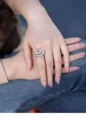 925 Sterling Silver Snake Frosted Adjustable Rings For Women Fine Jewelry Gift Female