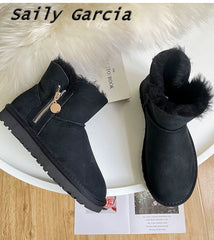 Short Plush Side ZIpper Mid Calf Snow Boots Wool Fur Grace