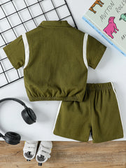 2Pcs Baby Boys Short Sleeve With Zipper Top & Pants Set Summer Outdoor Sports Clothes For 1-3Y Casual