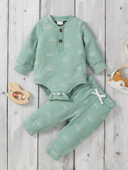 2Pcs Baby boys Spring/Autumn Long Sleeve Jumpsuit& Pant With Bow For Casual Clothing Set