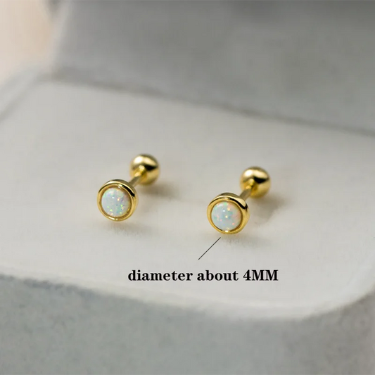 WANTME 925 Sterling Silver Simple Luxury Opal Screw Bead Stud Earrings for Women Fashion Ear Bone Piercing Jewelry Accessories