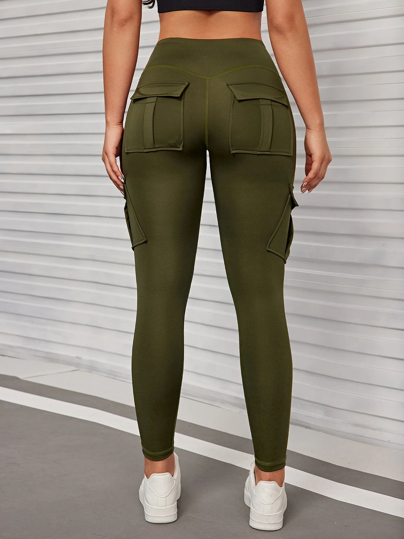 Diagonal Pocket Cargo Women Leggings High Waist Butt Lift Workout Tights