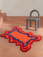 70s Retro Psychedelic Groovy Tufted Rug for Living Room Bedroom Fluffy Red Trippy
