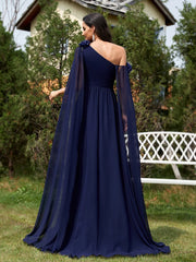 Homecoming Dresses: Chiffon Streamer Navy Evening Dress Long Elegant Dress