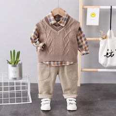 New Spring Autumn Baby Boys Clothes Suit Children Casual Plaid Shirt Vest Pants 3Pcs/Sets Toddler Cotton Costume Kids Tracksuits