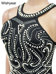 Formal attire Dresses: Rhinestone Mesh Crystal Beaded Slit Backless Bodycon Maxi