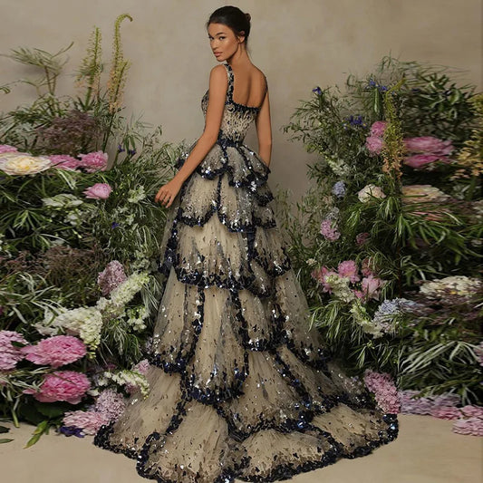 Evening wear Dresses: Sparkly Sequin Tiered Ruffles Elegant Women
