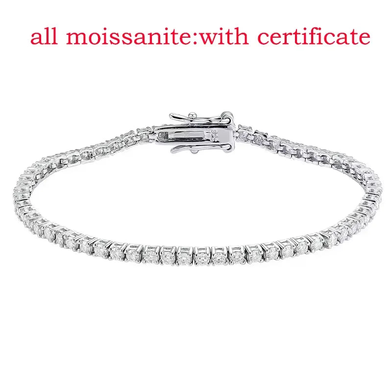 Smyoue 2MM D Color 100% Real Moissanite Tennis Bracelet for Women Lab Diamond Original Silver 925 Jewelry Hip Hop Party Chain
