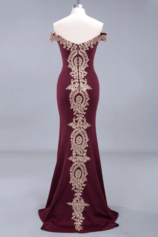 Homecoming Dresses: Evening Dresses Burgundy Long Lace Open Back Party Prom Gowns