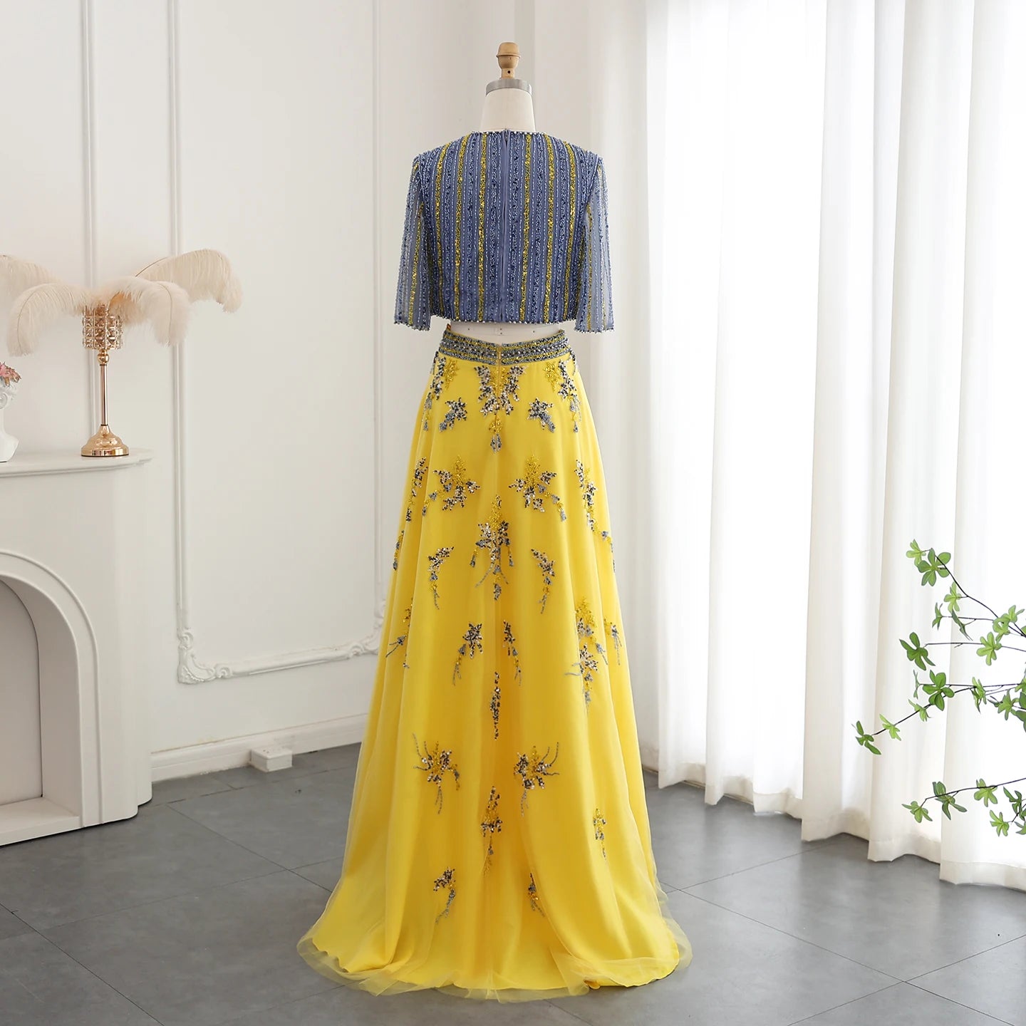 Homecoming Dresses: Blue Yellow 2 Pieces Evening Dresses for Women