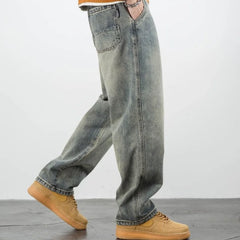Stretch Men's Jeans Washed Motorcycle Trousers Vintage Man Cowboy Pants