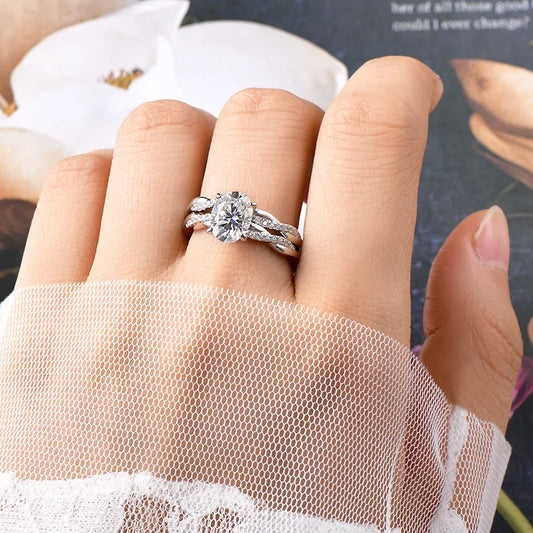 OXTAO 7x9mm 2.0 Carat Oval Cut Moissanite Engagement Ring Set 925 Sterling Sliver Wedding Promise Bands Jewelry for Women