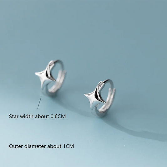 WANTME 925 Sterling Silver Minimalist Glossy Star Huggies Hoop Earrings for Women Trendy Romantic Party Piercing Jewelry Gift