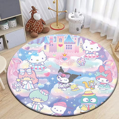 Cartoon HD Printed Round Carpet for Living Room Rugs Camping Picnic Mats