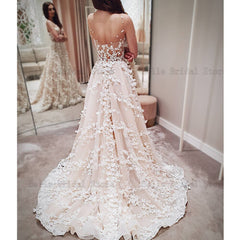 White Bridesmaid Dresses: Wedding Dresses O Neck Movable Sleeves Illusion Appliques