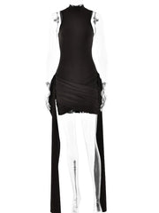 Formal attire Dresses: Elegant Sleeveless High Neck Elastic Slim Lace Up Dress