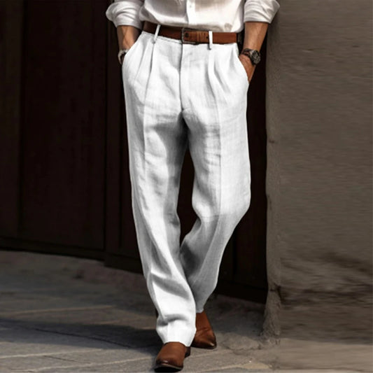 Cotton Linen Pants Men Business Casual Fashion Thin Suit Trouser Autumn Vintage Mens