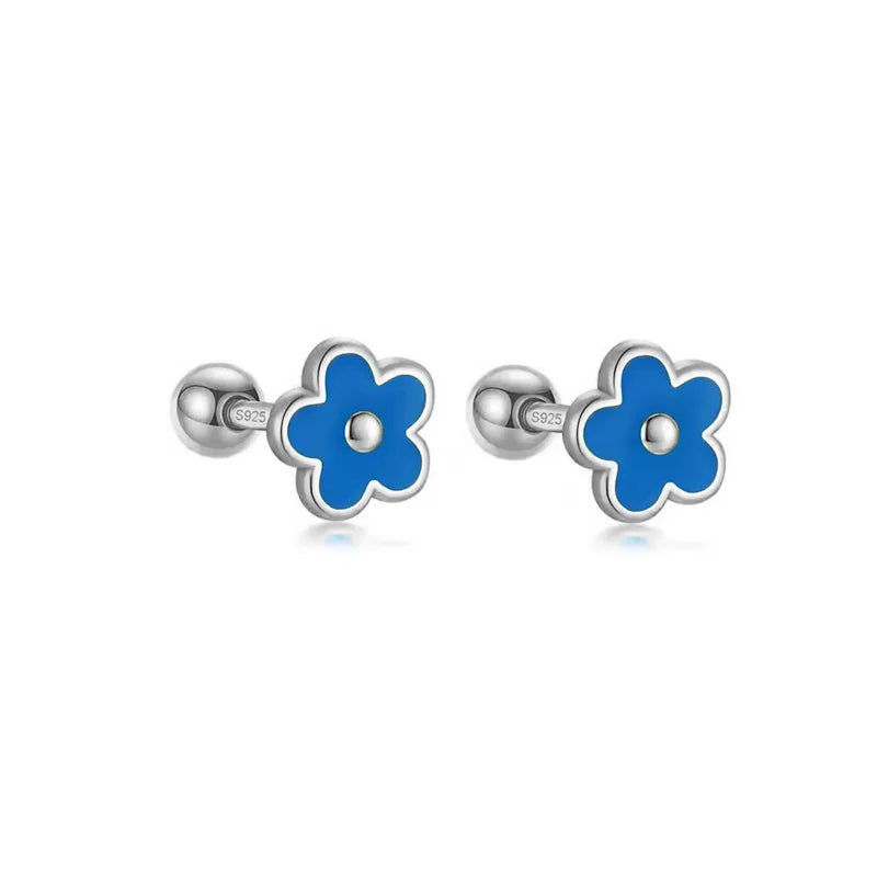WANTME 925 Sterling Silver Romantic White Enamel Flower Screw Bead Stud Earrings for Women Fashion Simple Piercing Jewelry Gift
