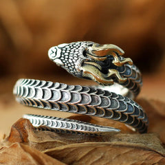 925 Sterling Silver Male Big Ring Elegant Horned snake Open Ring Finger