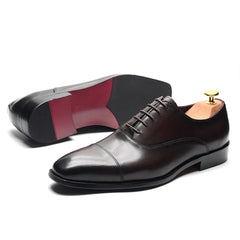 2024 Classic Genuine Leather Men's Dress Shoes Black Brown Cap Toe