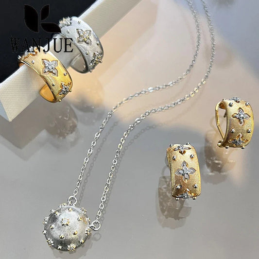 Italian hand-brushed craftsmanship palace style retro women's ring bracelet necklace earring set fashion romantic party gift